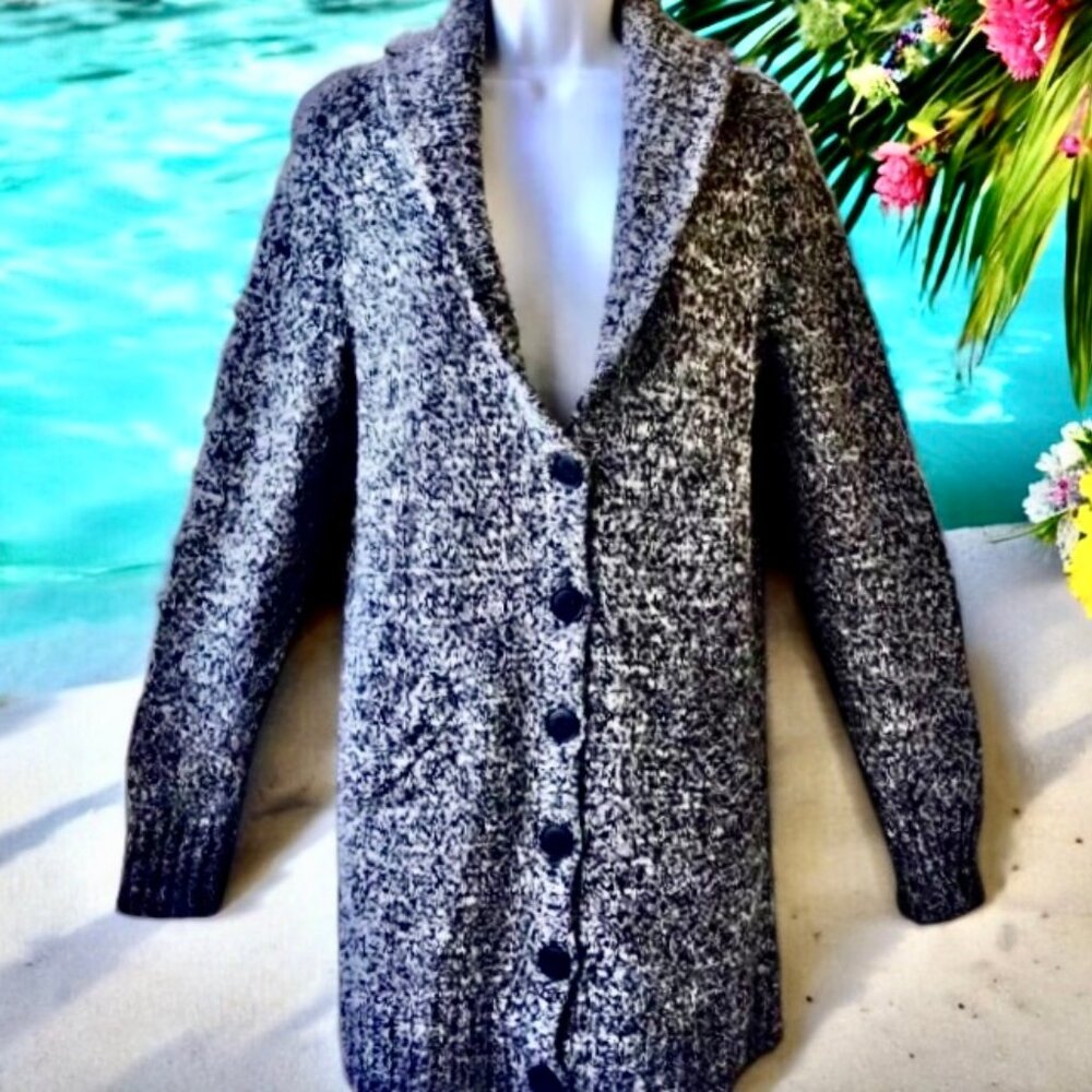 J. Crew Vintage 90s Wool Shawl Collar Cardigan Sweater Coat Jacket Women M Black
